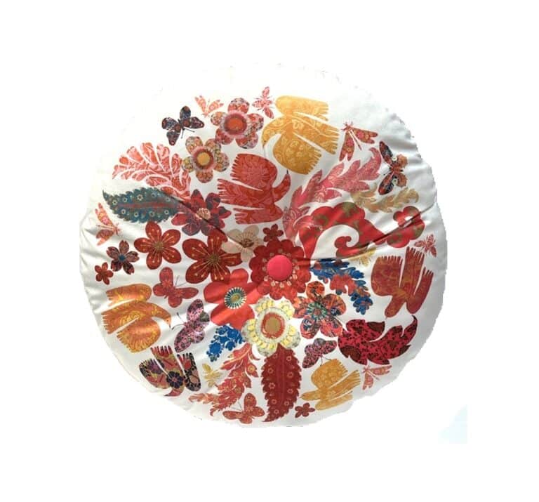 Round Velvet Cushion Florabel White