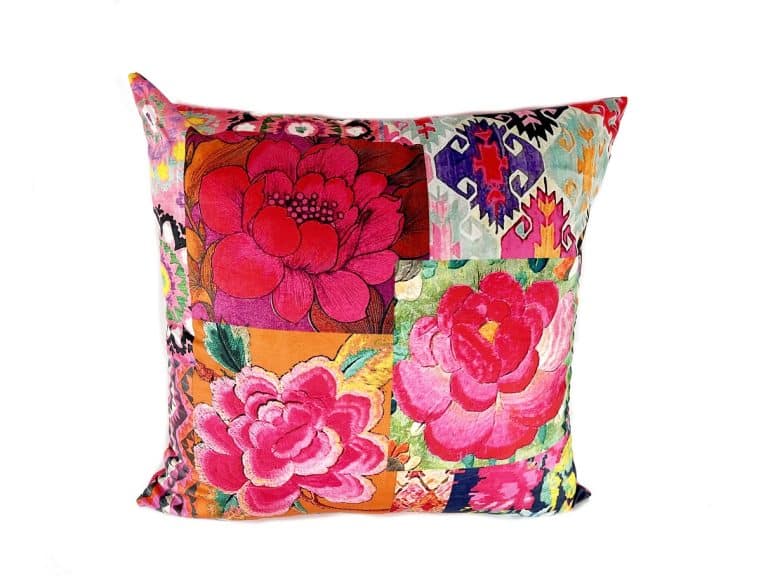 Square Cushion Silk Road shades of pink, deep rose and touch of yellow