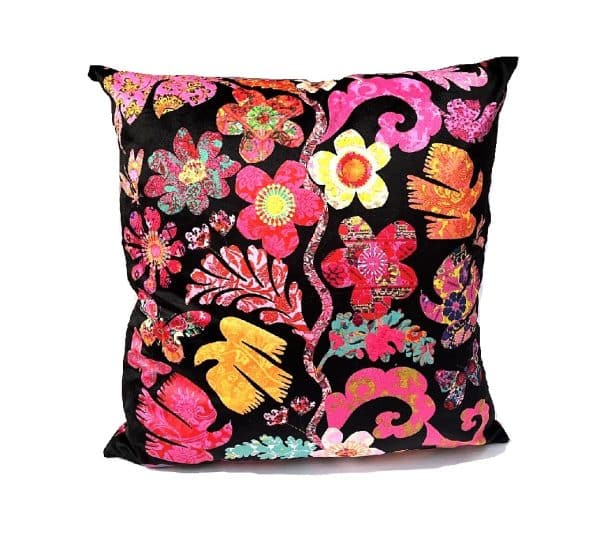 Velvet Cushion Square Black Florabel by Anna Chandler Design