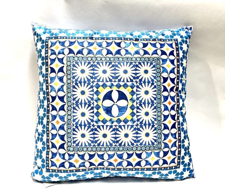 Velvet Cushion Square Palazzo Blue and White