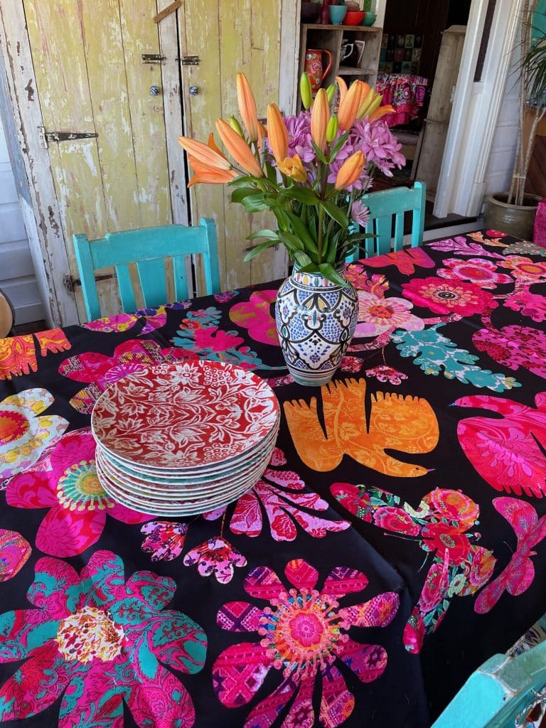 Canvas Tablecloth Florabel Black by Anna CHandler Design