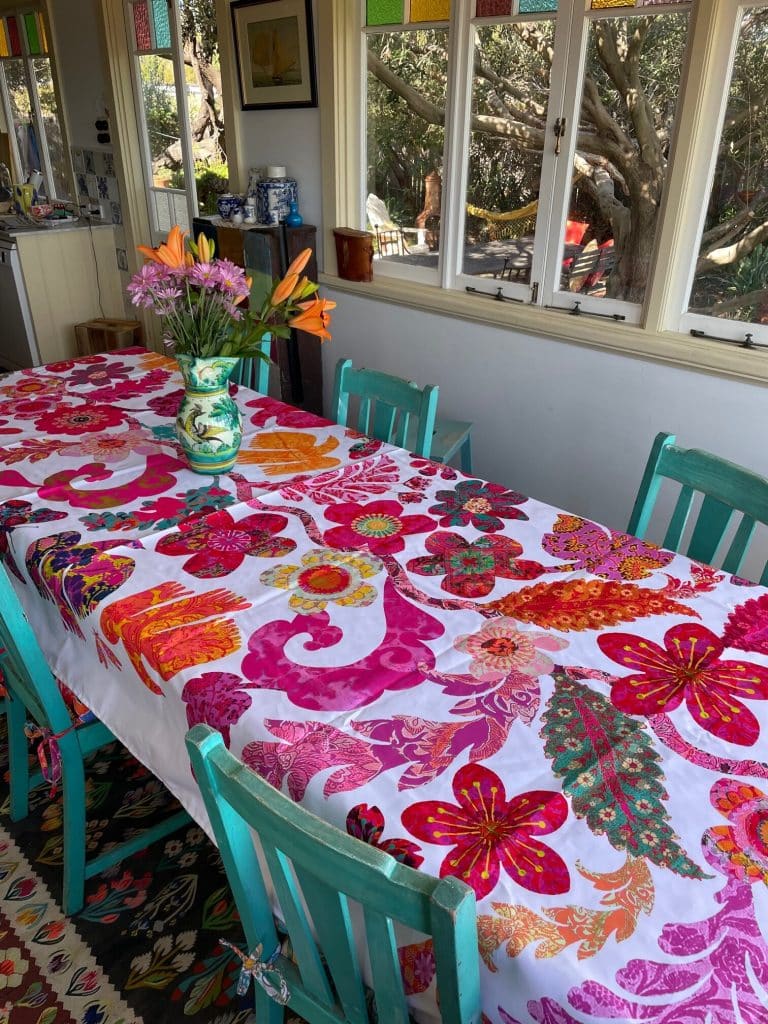 Canvas Tablecloth Florabel Pink and White