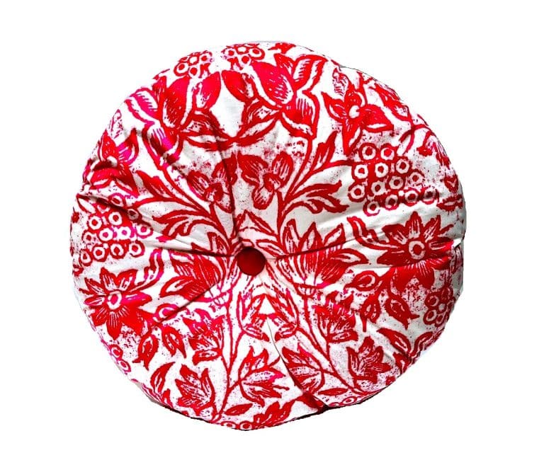 Round Velvet Cushion Florabel White