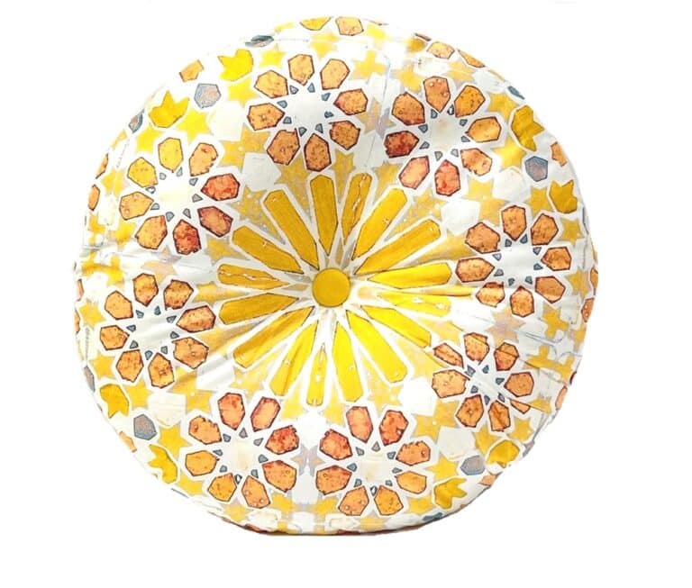 Round Velvet Cushion Kasbah Mustard and OChre